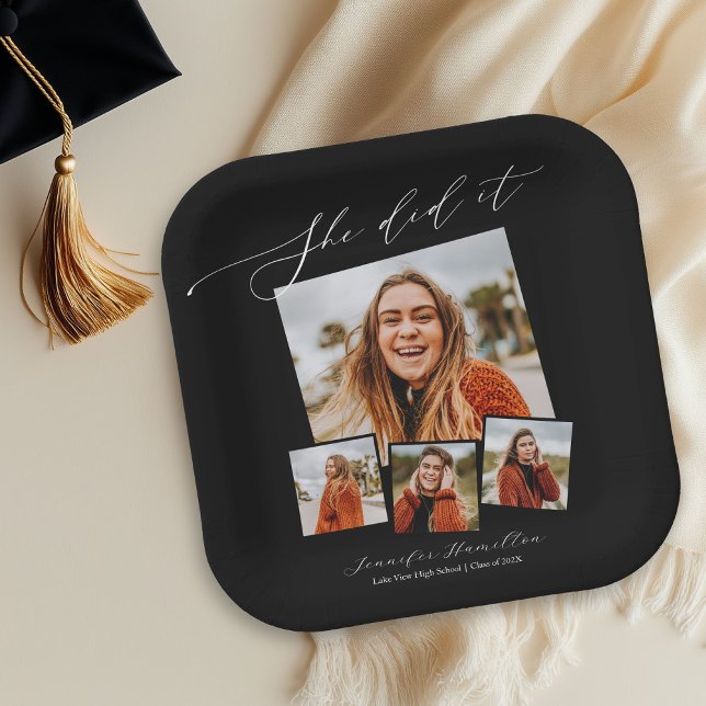 She Did It Minimalist Photo Grad Party  Paper Plate (Creator Uploaded)