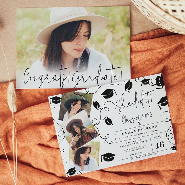 She did it Modern black and white photo graduation Invitation (Creator Uploaded)