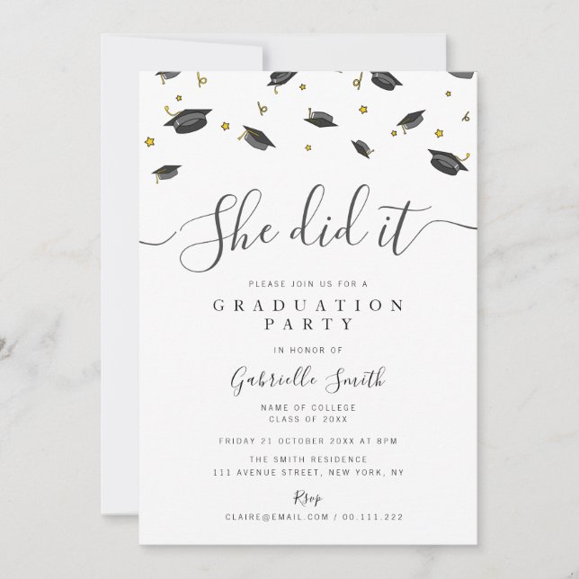SHE DID IT! Modern Graduation Party Invitation (Front)