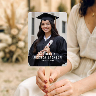 She Did It Modern Simple Photo Graduation Hand Fan