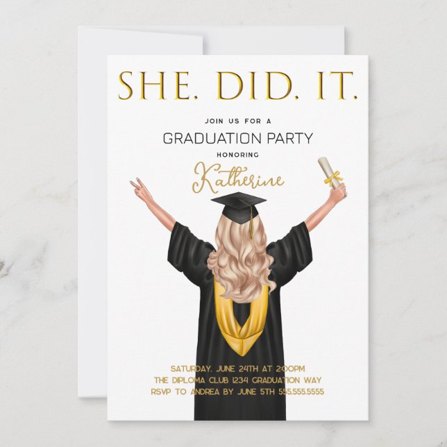 She Did It Photo Graduation Invitation (Front)