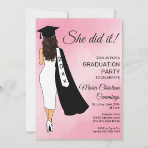 She Did It Pink Graduation Invitation