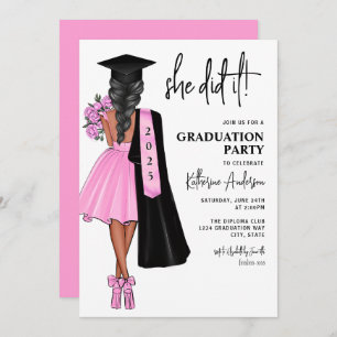 She Did It Pink Graduation Party Invitation