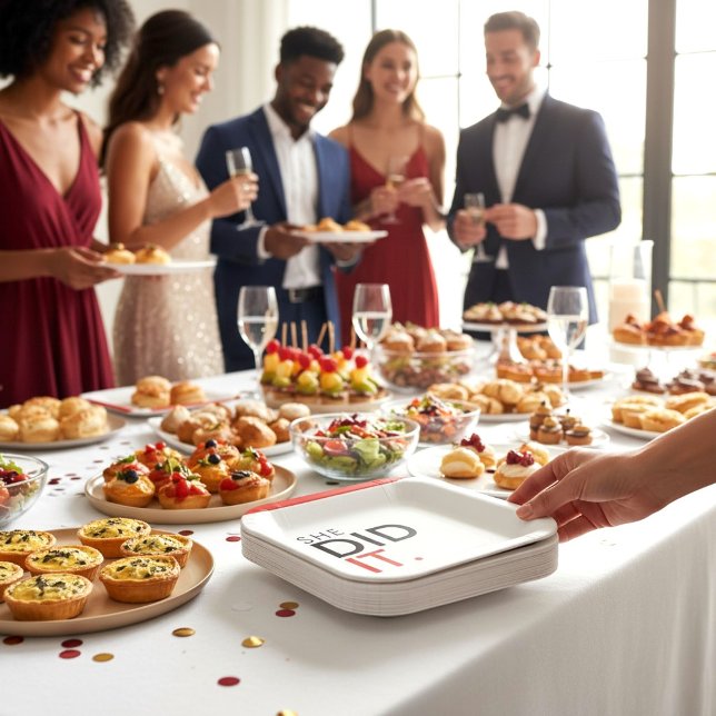 She Did It Red minimal Graduation Paper Plate (Creator Uploaded)