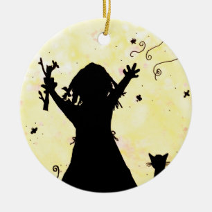 She Dreams of Magic in the Moon Ceramic Tree Decoration