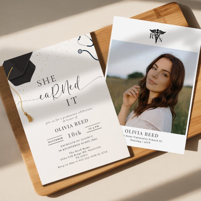 She EaRNed it Modern Photo Nursing Graduation Invitation (Creator Uploaded)