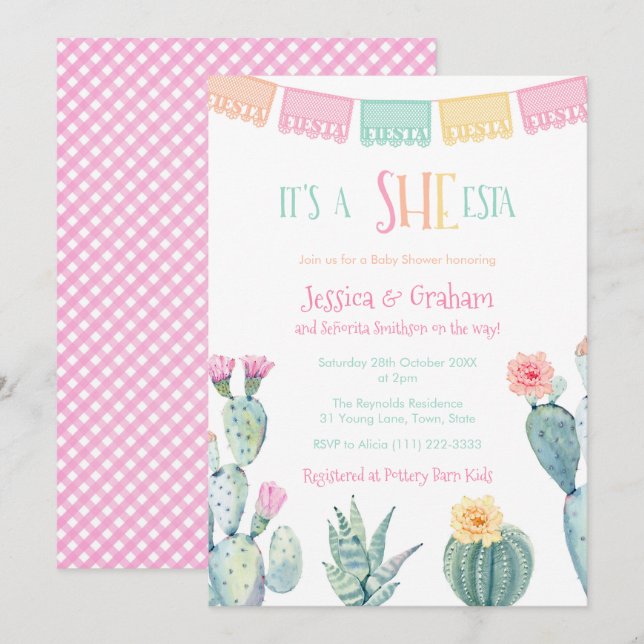 She-ESTA Señorita Mexican Fiesta Girl Baby Shower Invitation (Front/Back)