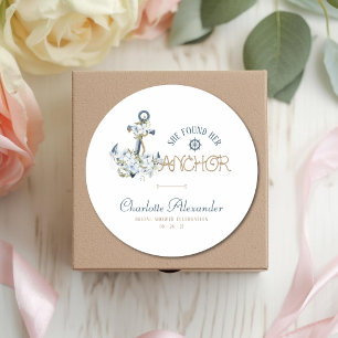 She Found Her Anchor Nautical Bridal Shower Classic Round Sticker