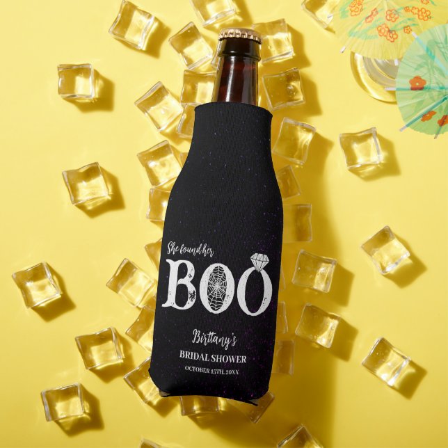 She Found Her Boo Black Halloween Bridal Shower Bottle Cooler (In Situ Summer)