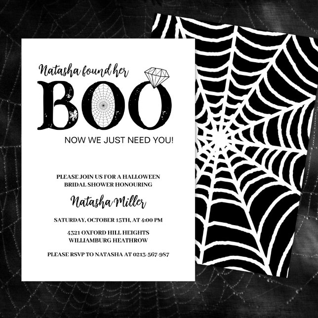 She Found Her Boo Black Halloween Bridal Shower Invitation (Creator Uploaded)