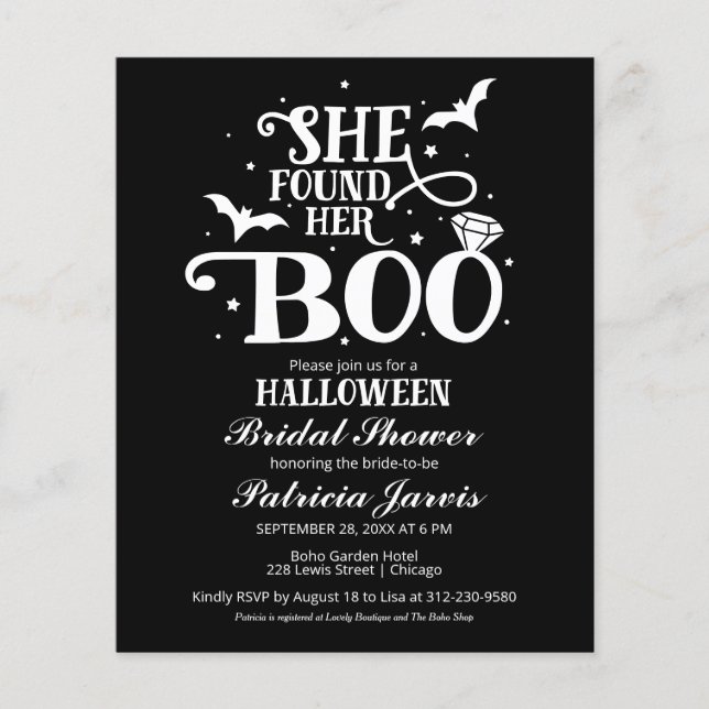 She Found Her Boo Bridal Shower Budget Invitations (Front)