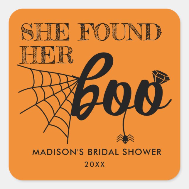She Found Her "Boo" Bridal Shower Stickers (Front)