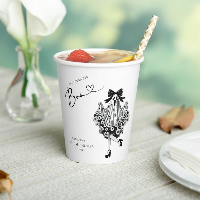 She Found Her Boo Ghost Floral  Bridal Shower Paper Cups (Insitu)