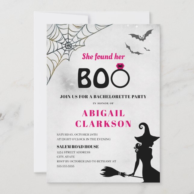 She Found Her Boo Halloween Bachelorette Party Invitation (Front)