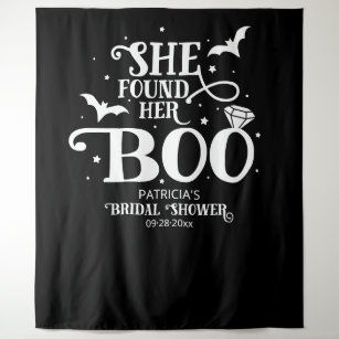 She Found Her Boo Halloween Bridal Shower Backdrop Tapestry