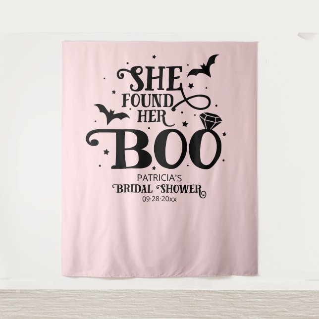 She Found Her Boo Halloween Bridal Shower Backdrop Tapestry (Front)