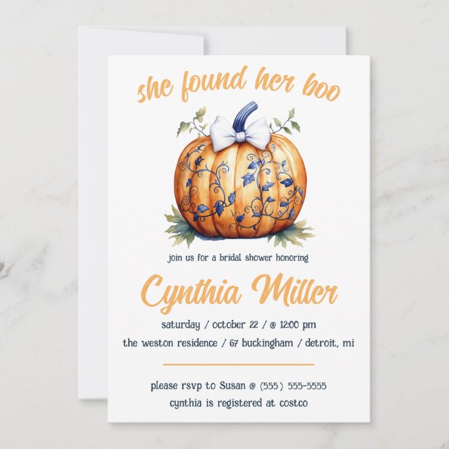 She Found Her Boo! Halloween Themed Bridal Shower Invitation (Front)