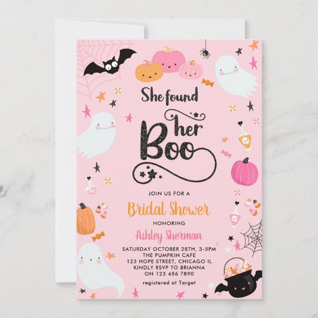 She Found Her Boo Pink Halloween Bridal Shower Invitation (Front)