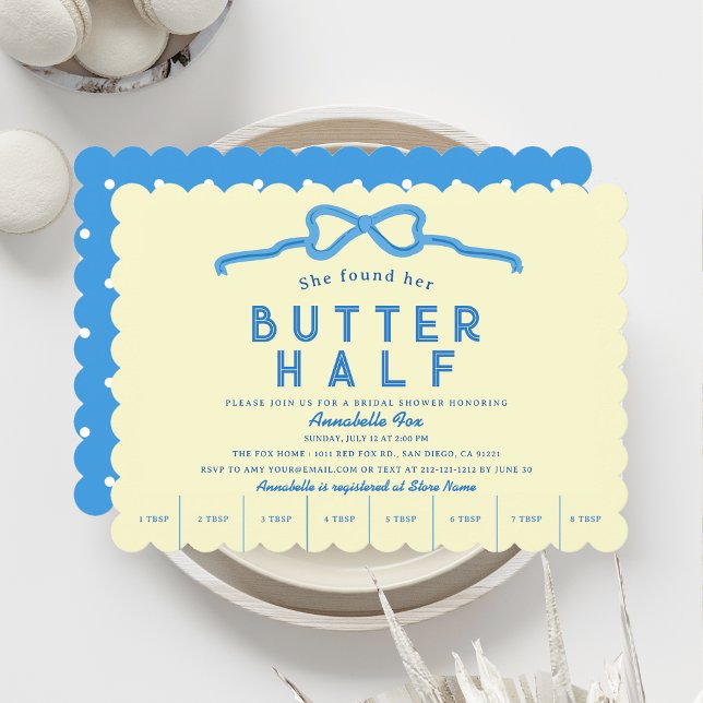 She found her Butter Half Blue Bow Bridal Shower Invitation (Creator Uploaded)