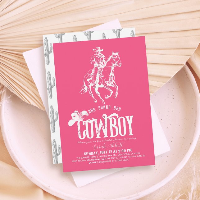 She Found Her Cowboy Pink Bridal Shower Invitation (Creator Uploaded)