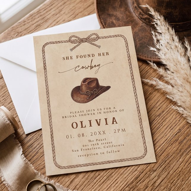 She Found Her Cowboy Rustic Western Bridal Shower Invitation (Creator Uploaded)