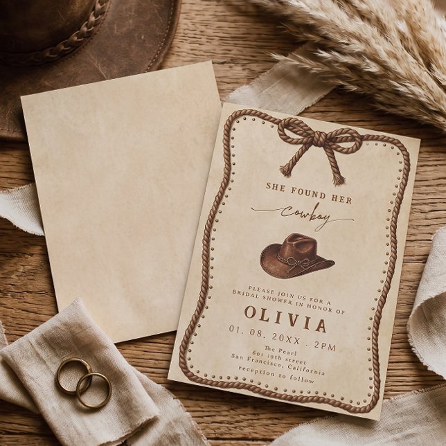 She Found Her Cowboy Rustic Western Bridal Shower Invitation (Creator Uploaded)