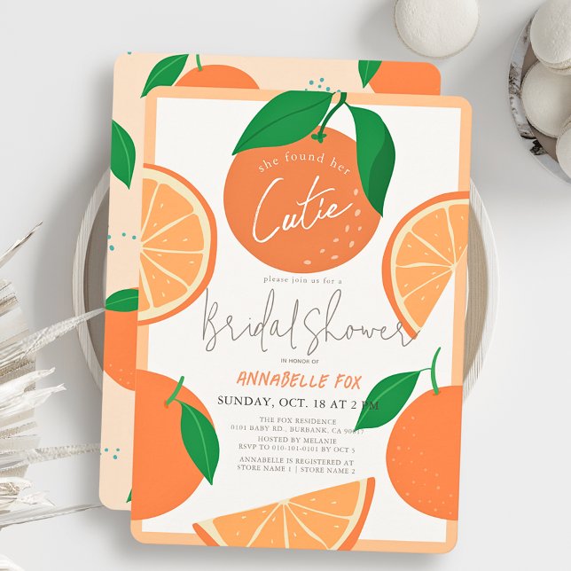 She found her Cutie Orange Bridal Shower Invitation (Creator Uploaded)