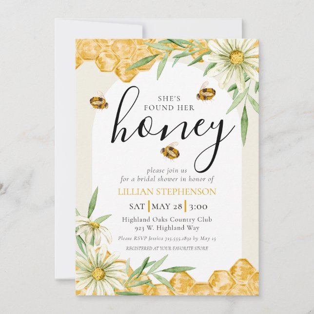 She Found Her Honey Arch Daisy Bee Bridal Shower Invitation (Front)