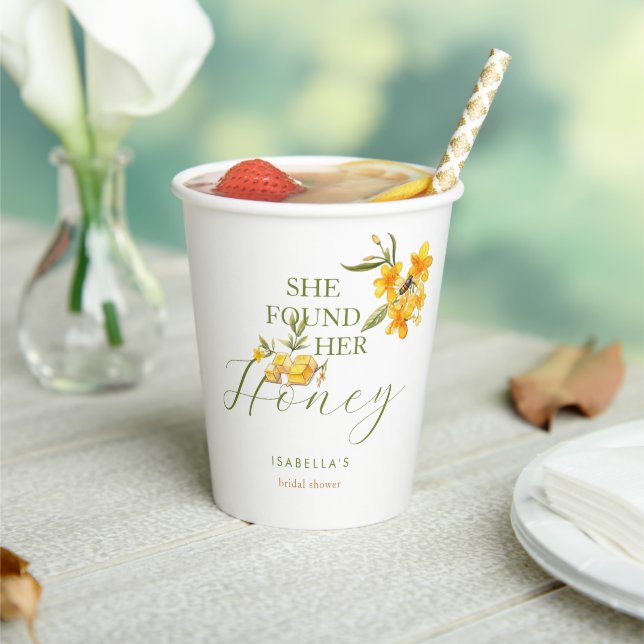 She Found Her Honey Bee Floral Bridal Shower Paper Cups (Insitu)