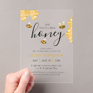 She Found Her Honey Bee Themed Bridal Shower Acrylic Invitations