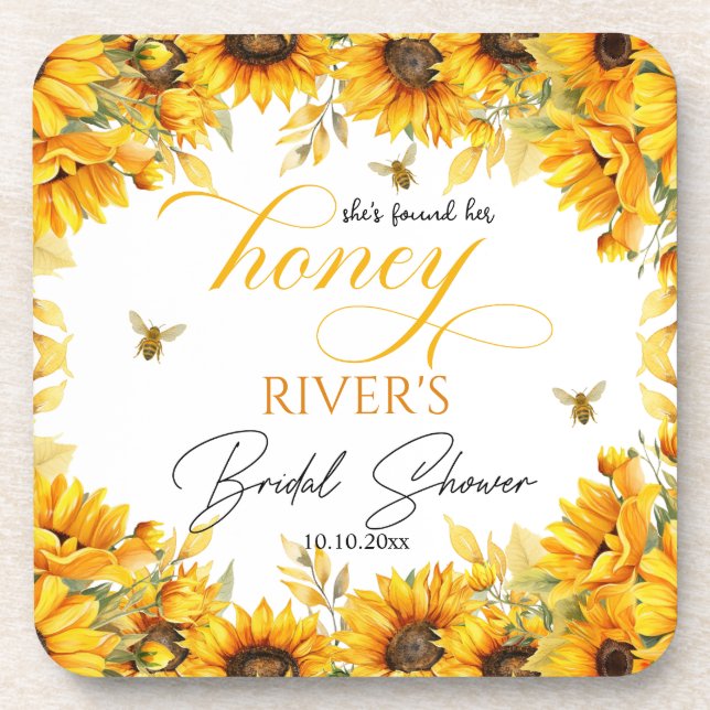 She Found Her Honey Bridal Shower Favour Coaster (Front)