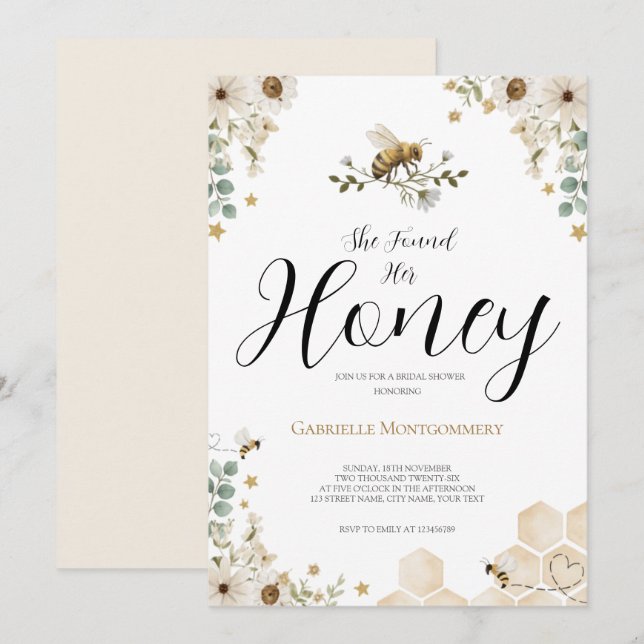 She Found Her Honey Bridal Shower  Invitation (Front/Back)