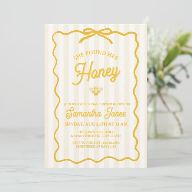 She Found Her Honey Bridal Shower Invitation (Standing Front)