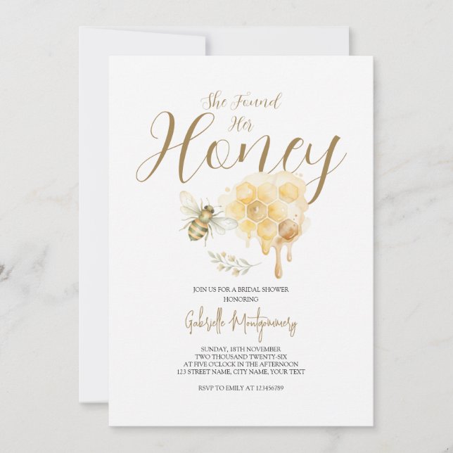 She Found Her Honey Bridal Shower  Invitation (Front)
