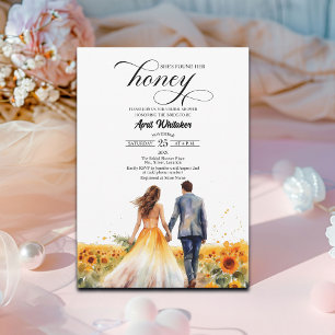 She Found Her Honey Couple and Sunflowers Bridal   Invitation