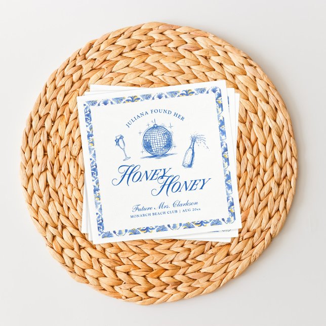 She Found Her Honey Honey Blue Greece Bachelorette Napkin (Creator Uploaded)