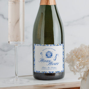 She Found Her Honey Honey Blue Greece Bachelorette Sparkling Wine Label