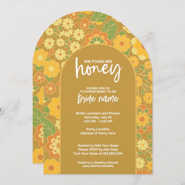 She Found Her Honey - Retro Flowers Bridal Shower Invitation (Front/Back)