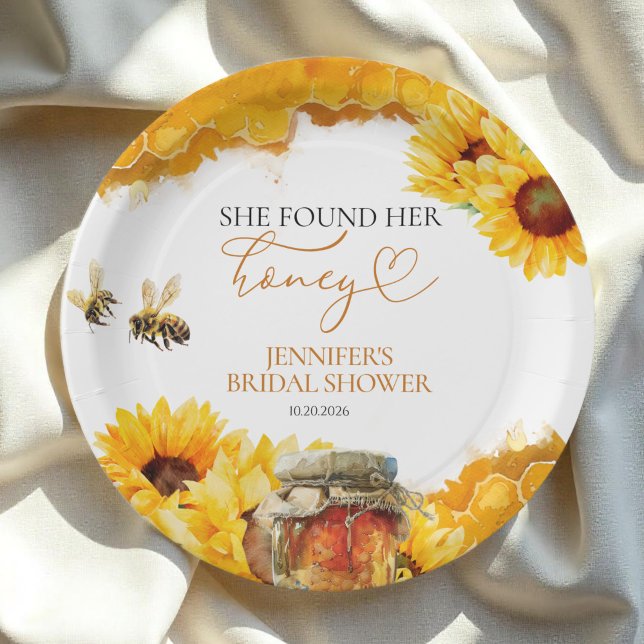 She Found Her Honey | Sunflower Bridal Shower Paper Plate (Creator Uploaded)