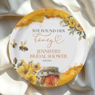 She Found Her Honey   Watercolor Bridal Shower Paper Plate