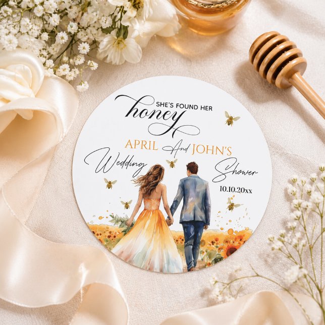 She Found Her Honey Wedding Shower  Classic Round Sticker (Creator Uploaded)