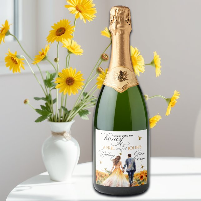 She Found Her Honey Wedding Shower  Sparkling Wine Label (Creator Uploaded)