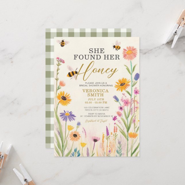 She Found Her Honey Wildflower Bridal Shower Invitation (Front/Back In Situ)