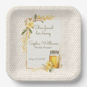 She Found Her Honey Yellow Floral Bridal Shower Paper Plate