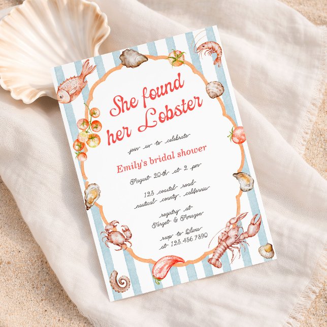 She Found Her Lobster Coastal Bridal Shower Invitation (Creator Uploaded)
