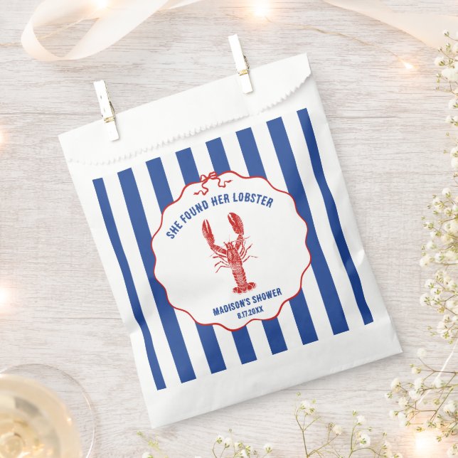 She Found Her Lobster Nautical Bridal Shower Favour Bags (Clipped)