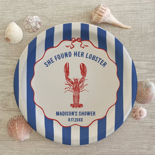 She Found Her Lobster Nautical Bridal Shower Paper Plate (Creator Uploaded)