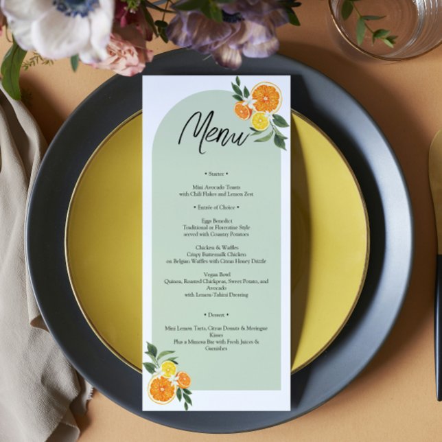 She Found Her Main Bridal Shower Citrus Lemon  Menu (watercolor lemons, soft greenery, and modern elegant typography summer bridal shower, garden brunch)