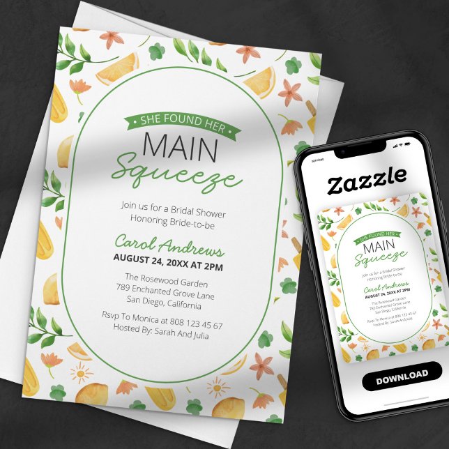 She Found Her Main Squeeze: A Lemon Bridal Shower Invitation (Creator Uploaded)