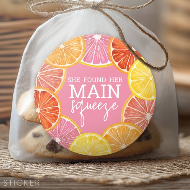 She Found Her Main Squeeze Bridal Shower Classic Round Sticker (Custom Sticker)